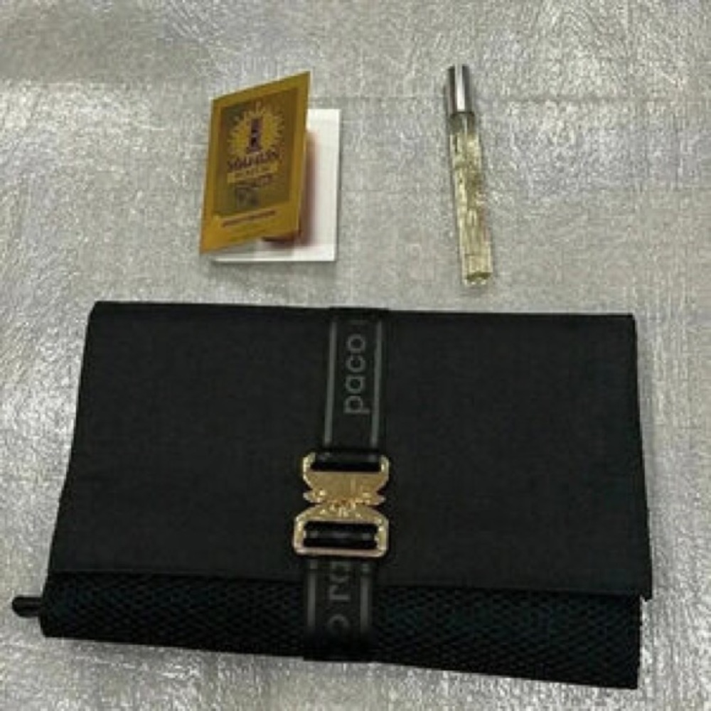 Paco Rabanne Black Men's Clutch Wallet with Gold Accent